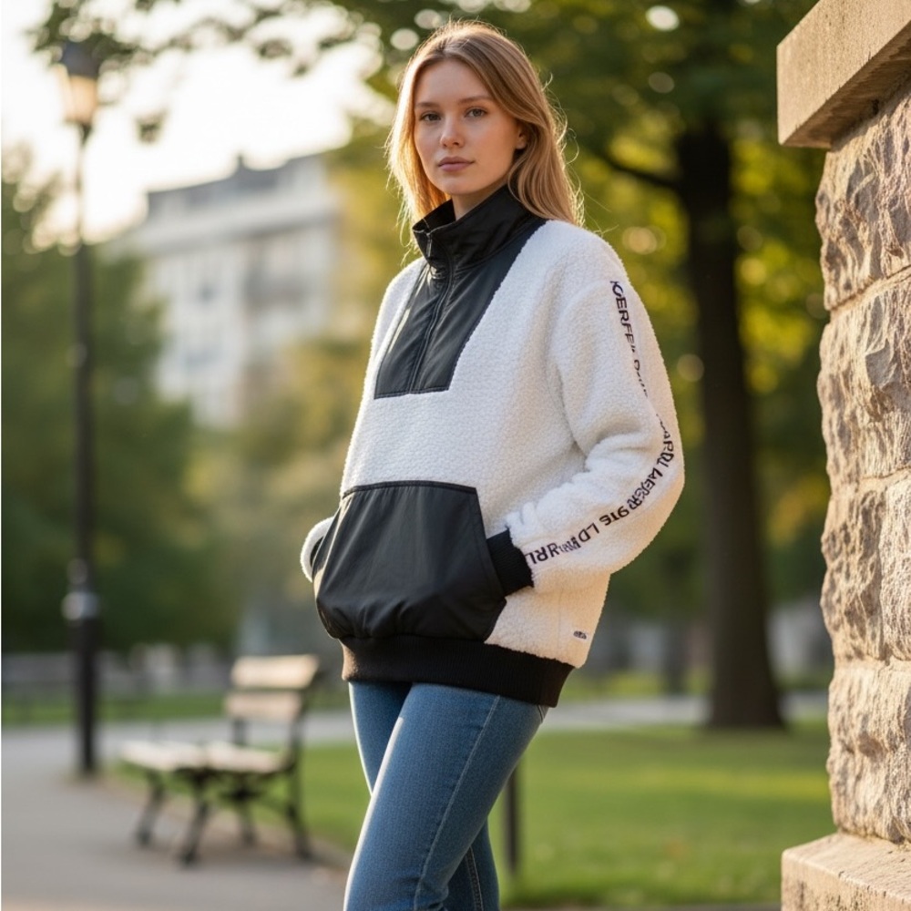 Karl Lagerfeld Paris Black and White Quarter Zip Up